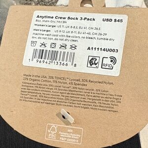 Allbirds Soft Gray black cream  Crew Socks 3 n pack unisex